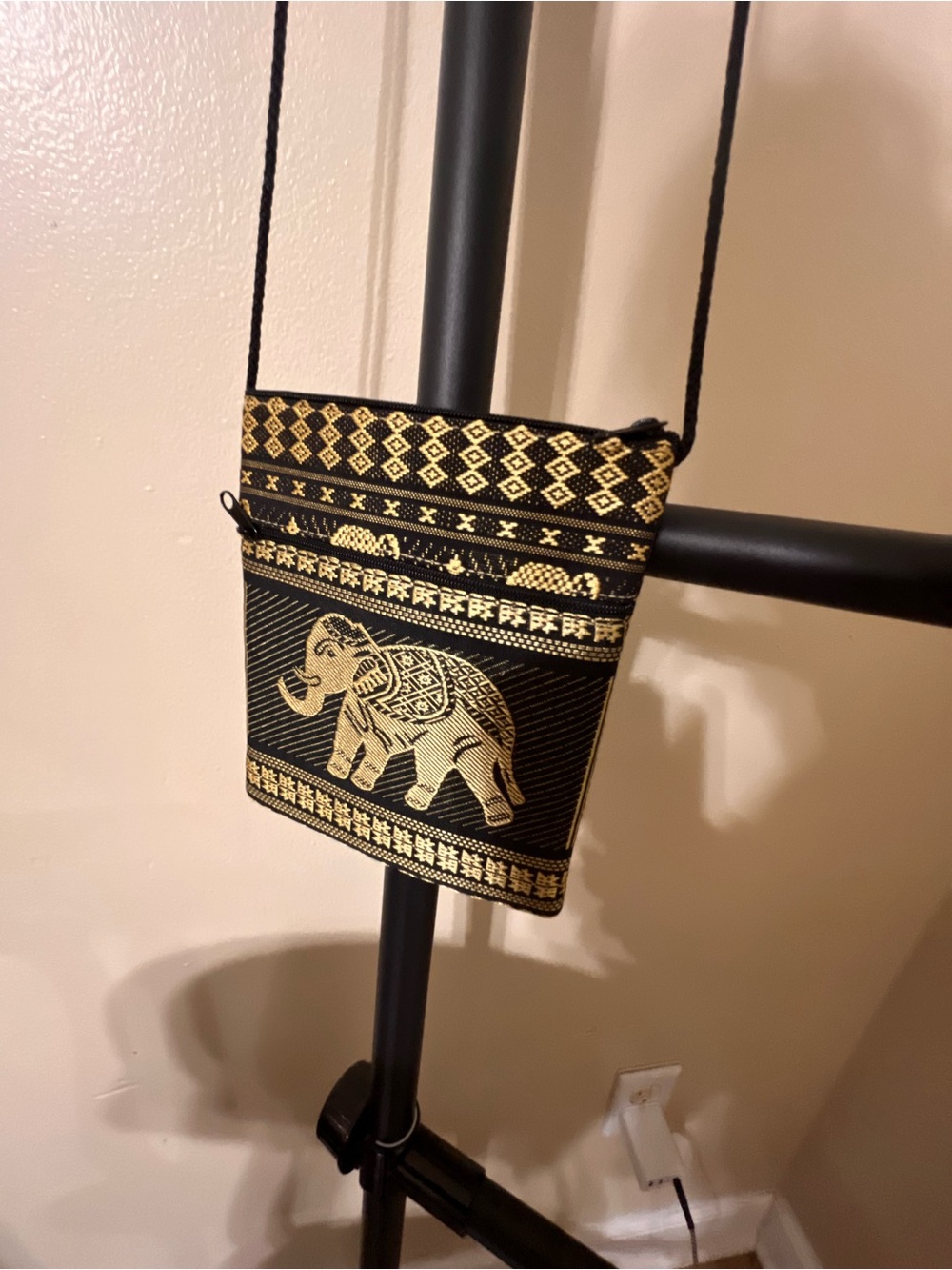Black and Gold Elephant Pattern Crossbody Bag
